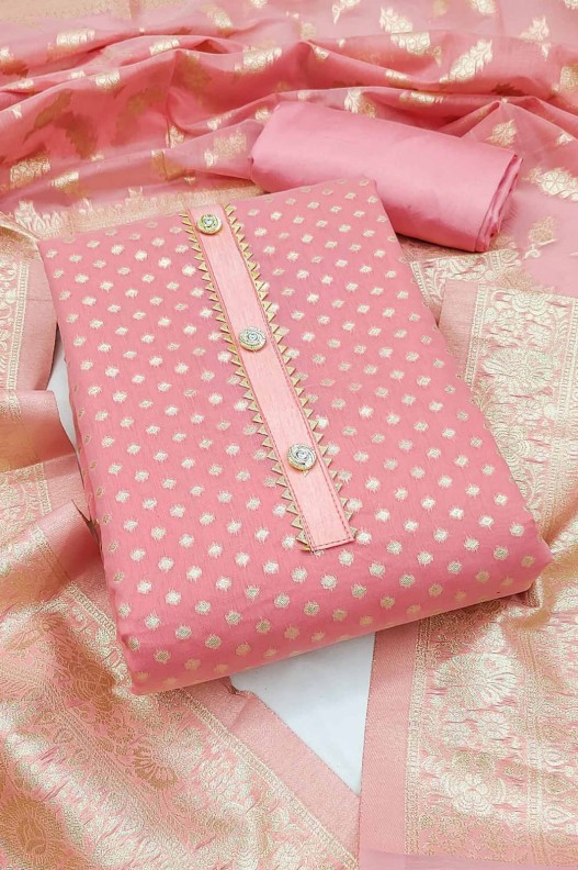 Premium Chanderi Jacquard Light Pink Salwar Suit For Women